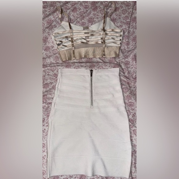 BEBE ivory short bandage mini skirt crop top 2 pc set XS extra small - Picture 6 of 11
